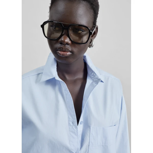 The Frankie Shop By Malene Birger Derris Cotton Shirt - Periwinkle Blue - Oversized Minimalist Tops in Blue - Shop at Luxury Shoes 