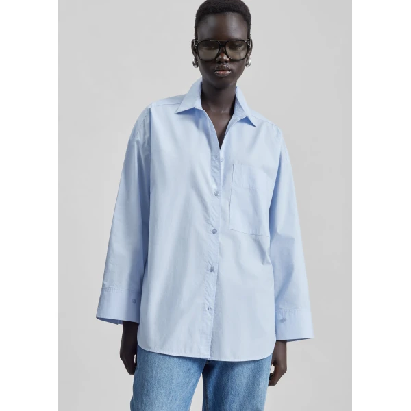The Frankie Shop By Malene Birger Derris Cotton Shirt - Periwinkle Blue - Oversized Minimalist Tops in Blue - Shop at Luxury Shoes 