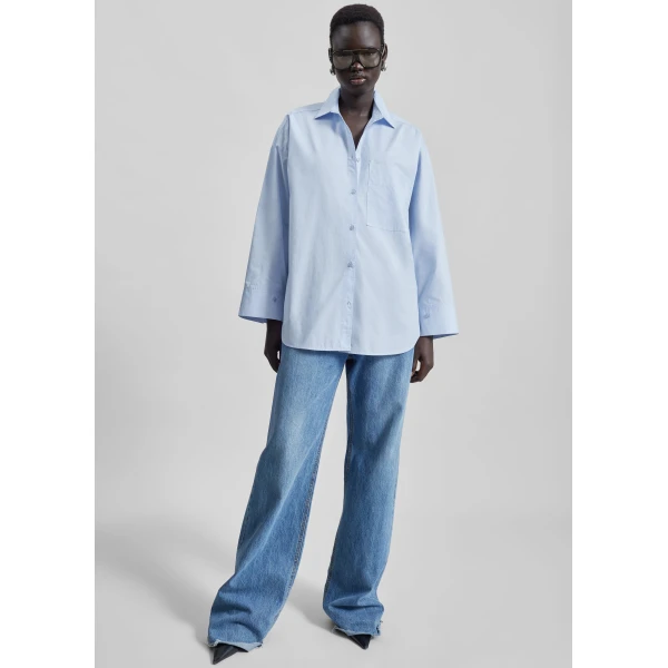 The Frankie Shop By Malene Birger Derris Cotton Shirt - Periwinkle Blue - Oversized Minimalist Tops in Blue - Shop at Luxury Shoes 