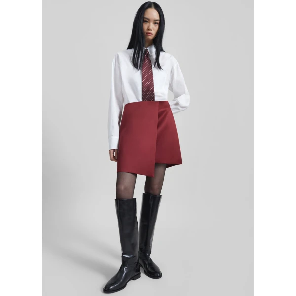The Frankie Shop By Malene Birger Raye Mini Skirt - Cabernet - Oversized Minimalist Skirts in Red - Shop at Luxury Shoes 