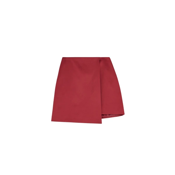 The Frankie Shop By Malene Birger Raye Mini Skirt - Cabernet - Oversized Minimalist Skirts in Red - Shop at Luxury Shoes 