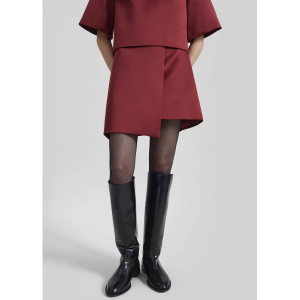 The Frankie Shop By Malene Birger Raye Mini Skirt - Cabernet - Oversized Minimalist Skirts in Red - Shop at Luxury Shoes 