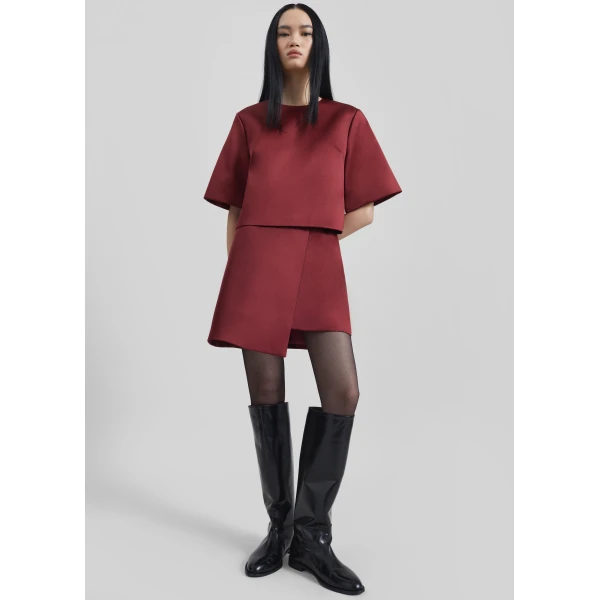 The Frankie Shop By Malene Birger Raye Mini Skirt - Cabernet - Oversized Minimalist Skirts in Red - Shop at Luxury Shoes 