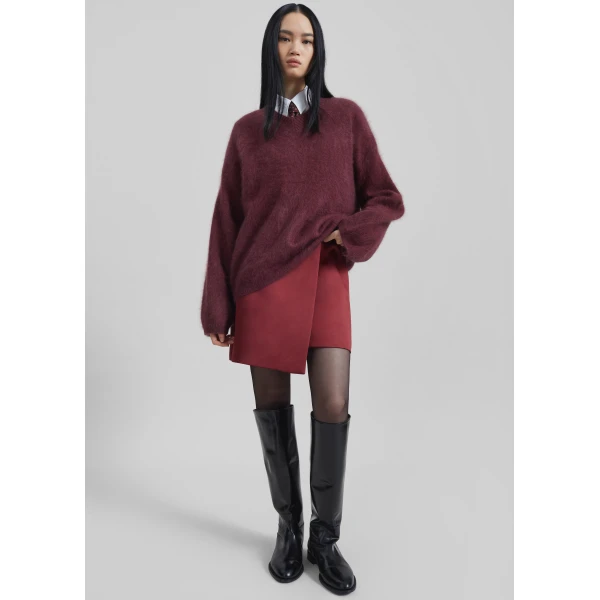 The Frankie Shop By Malene Birger Raye Mini Skirt - Cabernet - Oversized Minimalist Skirts in Red - Shop at Luxury Shoes 