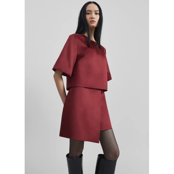 The Frankie Shop By Malene Birger Raye Mini Skirt - Cabernet - Oversized Minimalist Skirts in Red - Shop at Luxury Shoes 