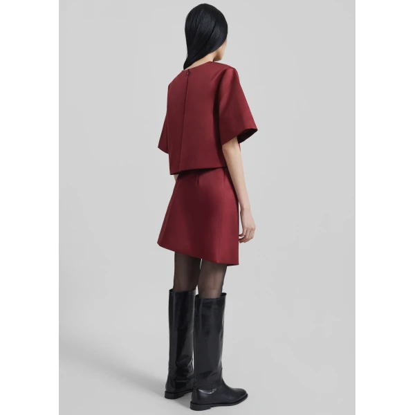 The Frankie Shop By Malene Birger Raye Mini Skirt - Cabernet - Oversized Minimalist Skirts in Red - Shop at Luxury Shoes 