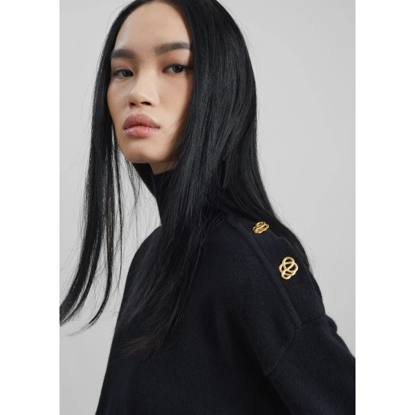 The Frankie Shop By Malene Birger Vanille Wool Sweater - Black - Oversized Minimalist Knitwear in Black - Shop at Luxury Shoes 