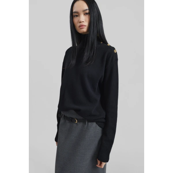 The Frankie Shop By Malene Birger Vanille Wool Sweater - Black - Oversized Minimalist Knitwear in Black - Shop at Luxury Shoes 