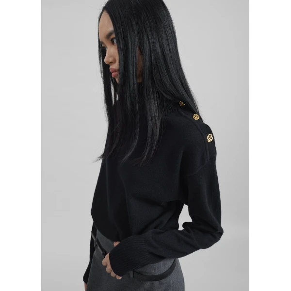 The Frankie Shop By Malene Birger Vanille Wool Sweater - Black - Oversized Minimalist Knitwear in Black - Shop at Luxury Shoes 