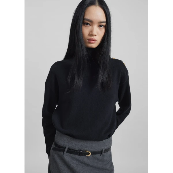 The Frankie Shop By Malene Birger Vanille Wool Sweater - Black - Oversized Minimalist Knitwear in Black - Shop at Luxury Shoes 