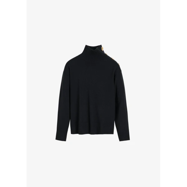 The Frankie Shop By Malene Birger Vanille Wool Sweater - Black - Oversized Minimalist Knitwear in Black - Shop at Luxury Shoes 
