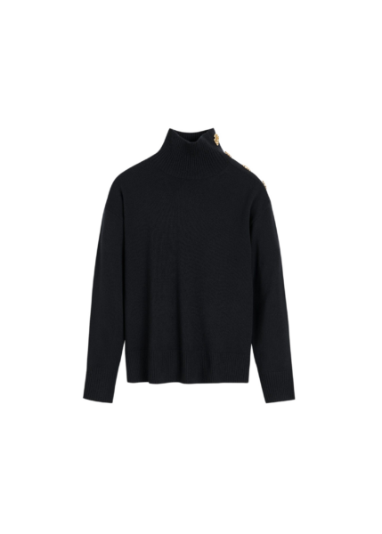 The Frankie Shop By Malene Birger Vanille Wool Sweater - Black - Oversized Minimalist Knitwear in Black - Shop at Luxury Shoes 
