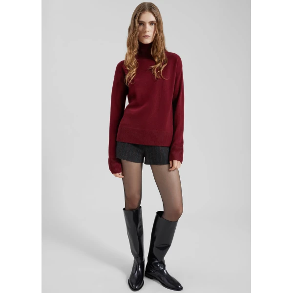 The Frankie Shop By Malene Birger Vanille Wool Sweater - Cabernet - Oversized Minimalist Knitwear in Red - Shop at Luxury Shoes 