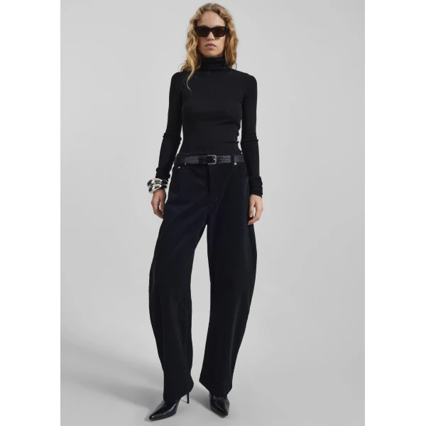 The Frankie Shop Caistor Corduroy Barrel Leg Pants - Black - Oversized Minimalist Pants in Black - Shop at Luxury Shoes 