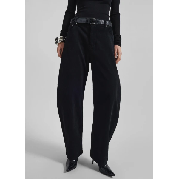 The Frankie Shop Caistor Corduroy Barrel Leg Pants - Black - Oversized Minimalist Pants in Black - Shop at Luxury Shoes 