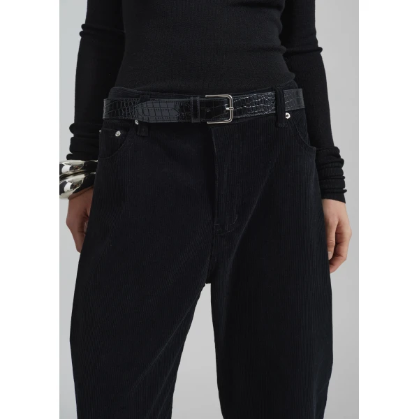 The Frankie Shop Caistor Corduroy Barrel Leg Pants - Black - Oversized Minimalist Pants in Black - Shop at Luxury Shoes 