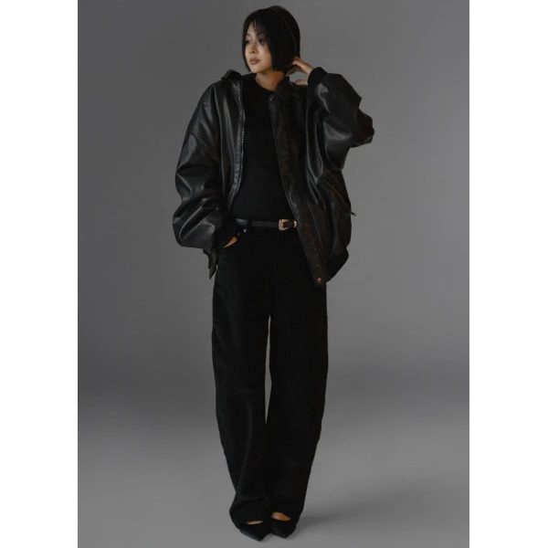 The Frankie Shop Caistor Corduroy Barrel Leg Pants - Black - Oversized Minimalist Pants in Black - Shop at Luxury Shoes 