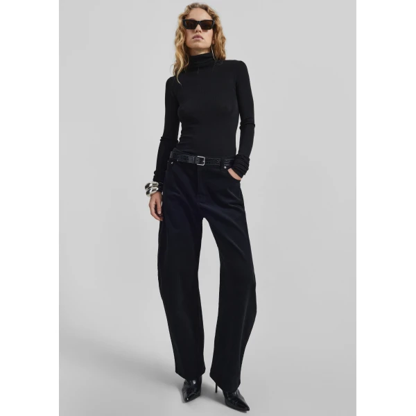 The Frankie Shop Caistor Corduroy Barrel Leg Pants - Black - Oversized Minimalist Pants in Black - Shop at Luxury Shoes 
