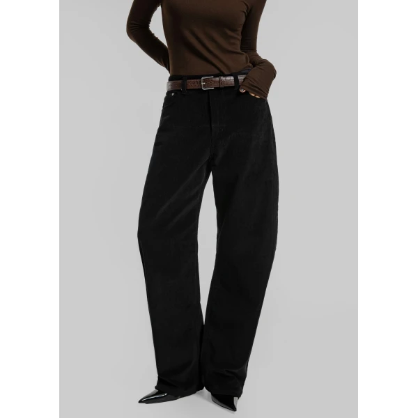 The Frankie Shop Caistor Corduroy Barrel Leg Pants - Black - Oversized Minimalist Pants in Black - Shop at Luxury Shoes 