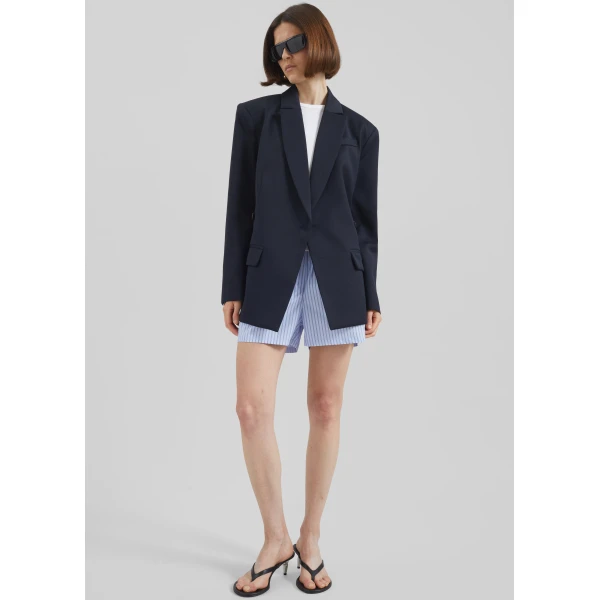 The Frankie Shop Calvay Crossover Blazer - Dark Navy - Oversized Minimalist Jackets in Blue - Shop at Luxury Shoes 
