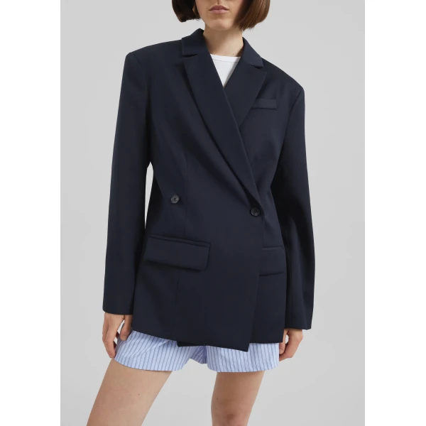 The Frankie Shop Calvay Crossover Blazer - Dark Navy - Oversized Minimalist Jackets in Blue - Shop at Luxury Shoes 