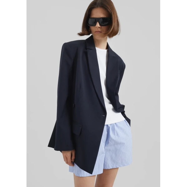 The Frankie Shop Calvay Crossover Blazer - Dark Navy - Oversized Minimalist Jackets in Blue - Shop at Luxury Shoes 