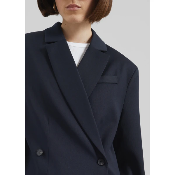 The Frankie Shop Calvay Crossover Blazer - Dark Navy - Oversized Minimalist Jackets in Blue - Shop at Luxury Shoes 