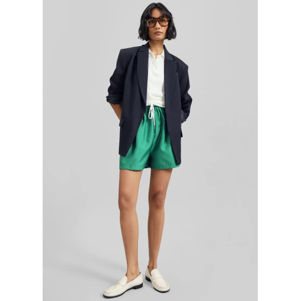 The Frankie Shop Calvay Crossover Blazer - Dark Navy - Oversized Minimalist Jackets in Blue - Shop at Luxury Shoes 