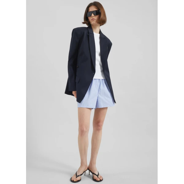 The Frankie Shop Calvay Crossover Blazer - Dark Navy - Oversized Minimalist Jackets in Blue - Shop at Luxury Shoes 