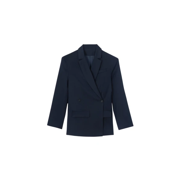The Frankie Shop Calvay Crossover Blazer - Dark Navy - Oversized Minimalist Jackets in Blue - Shop at Luxury Shoes 