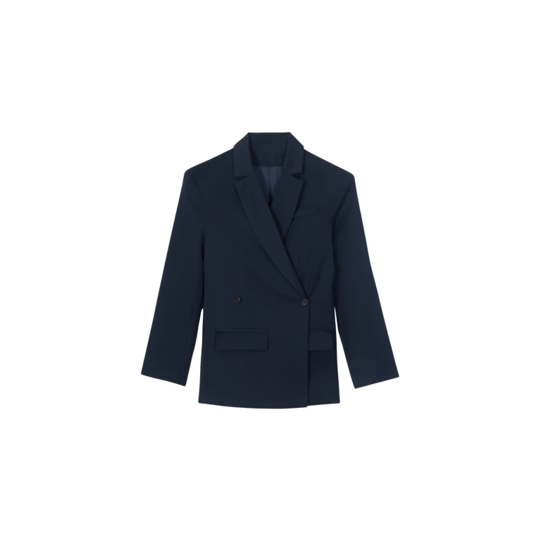 The Frankie Shop Calvay Crossover Blazer - Dark Navy - Oversized Minimalist Jackets in Blue - Shop at Luxury Shoes 