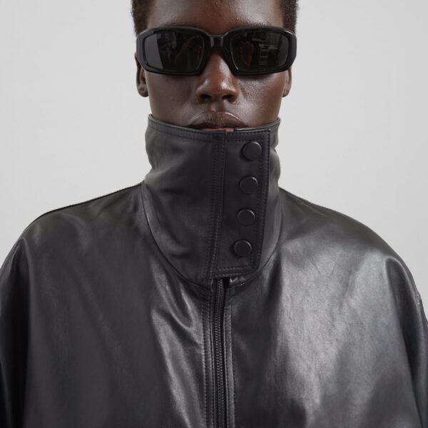 The Frankie Shop Carnaby Funnel Neck Leather Jacket – Black, view 5