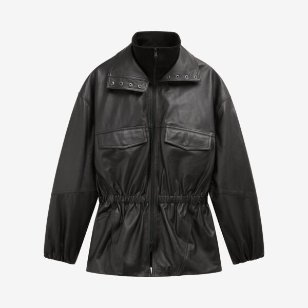 The Frankie Shop Carnaby Funnel Neck Leather Jacket – Black, view 7