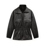 The Frankie Shop Carnaby Funnel Neck Leather Jacket - Black - Oversized Minimalist Jackets in Black - Shop at Luxury Shoes 