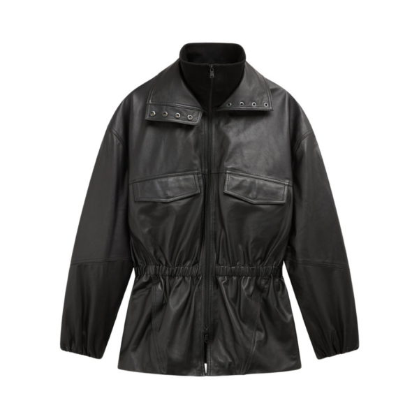The Frankie Shop Carnaby Funnel Neck Leather Jacket – Black