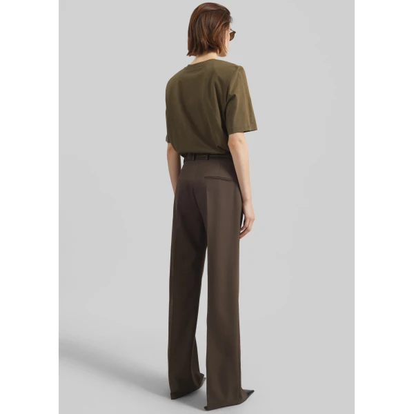 The Frankie Shop Carrington Padded Shoulder Tee - Olive - Oversized Minimalist Tops in Green - Shop at Luxury Shoes 