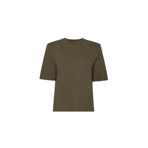The Frankie Shop Carrington Padded Shoulder Tee - Olive - Oversized Minimalist Tops in Green - Shop at Luxury Shoes 