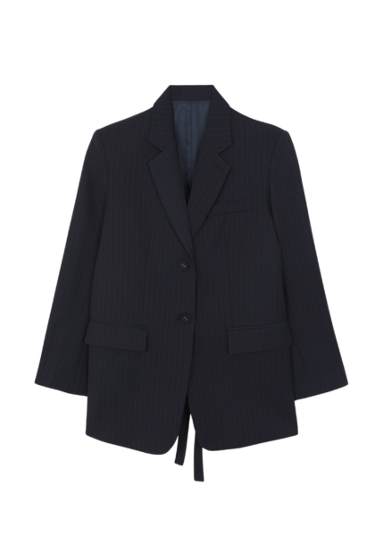 The Frankie Shop Cedric Open Back Blazer - Navy Stripe - Oversized Minimalist Jackets in Blue - Shop at Luxury Shoes 