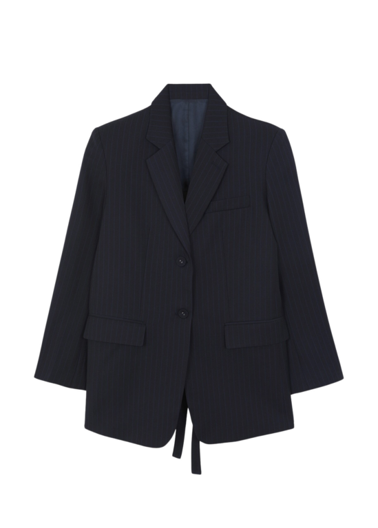 The Frankie Shop Cedric Open Back Blazer - Navy Stripe - Oversized Minimalist Jackets in Blue - Shop at Luxury Shoes 