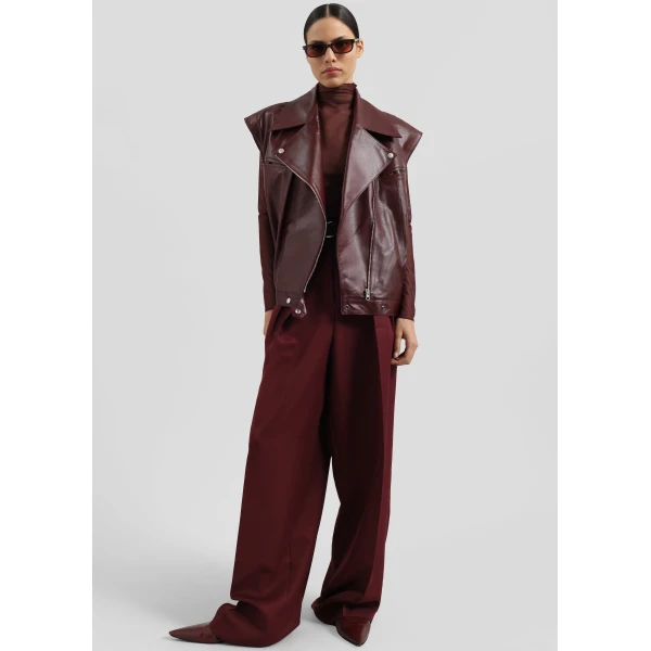 The Frankie Shop Cetina Leather Vest - Burgundy - Oversized Minimalist Jackets in Red - Shop at Luxury Shoes 