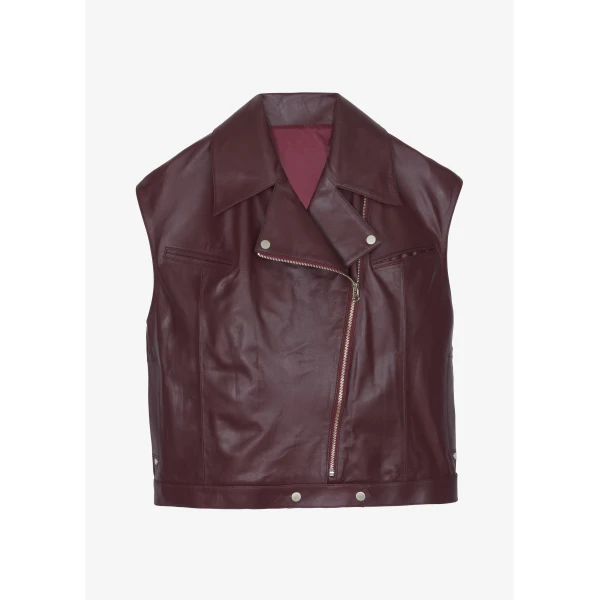 The Frankie Shop Cetina Leather Vest - Burgundy - Oversized Minimalist Jackets in Red - Shop at Luxury Shoes 