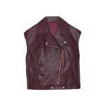 The Frankie Shop Cetina Leather Vest - Burgundy - Oversized Minimalist Jackets in Red - Shop at Luxury Shoes 