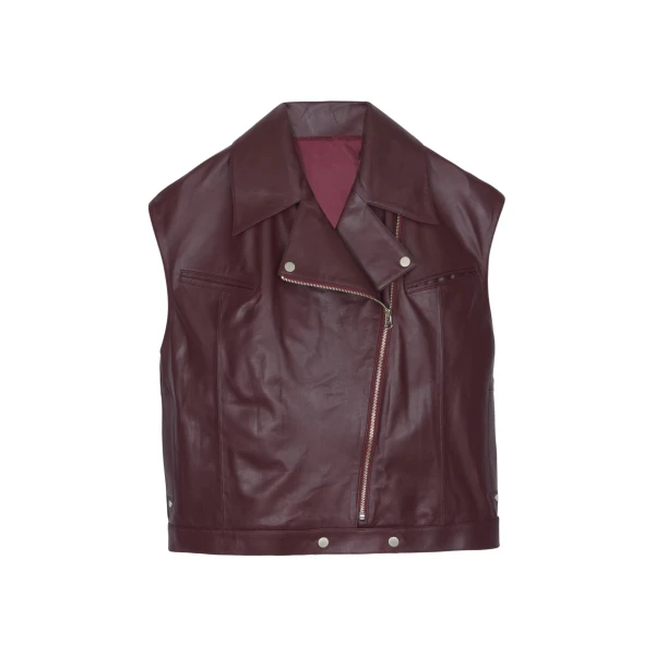 The Frankie Shop Cetina Leather Vest - Burgundy - Oversized Minimalist Jackets in Red - Shop at Luxury Shoes 