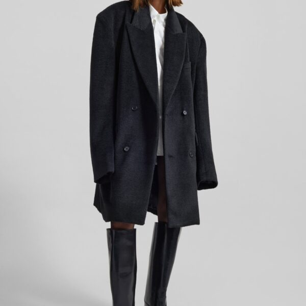The Frankie Shop Coblence Textured Wool-Blend Coat – Black, view 2