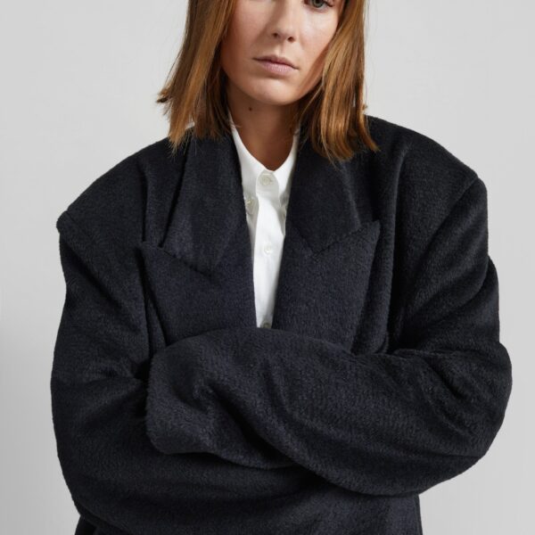 The Frankie Shop Coblence Textured Wool-Blend Coat – Black, view 3