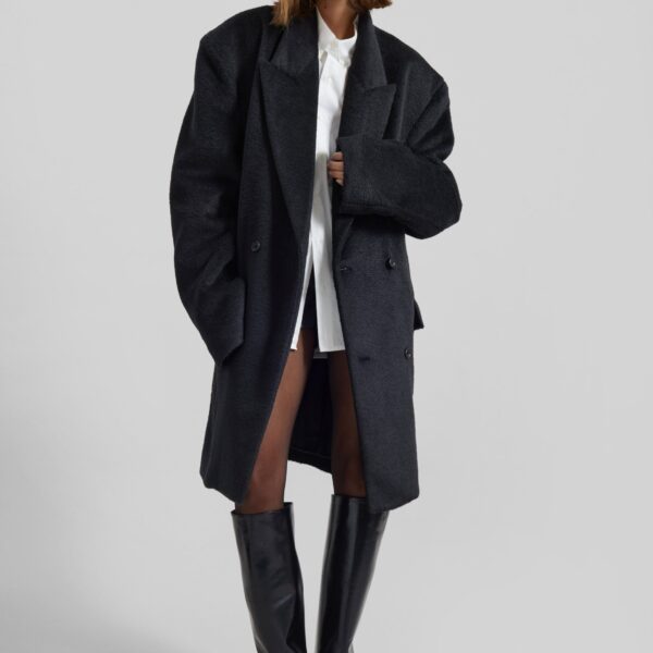 The Frankie Shop Coblence Textured Wool-Blend Coat – Black, view 6