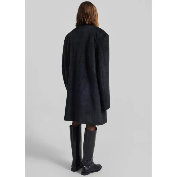The Frankie Shop Coblence Textured Wool-Blend Coat - Black - Oversized Minimalist Coats in Black - Shop at Luxury Shoes 