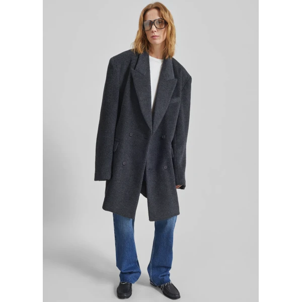 The Frankie Shop Coblence Textured Wool-Blend Coat - Dark Grey - Oversized Minimalist Coats in Grey - Shop at Luxury Shoes 
