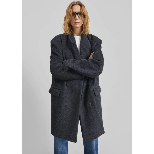 The Frankie Shop Coblence Textured Wool-Blend Coat - Dark Grey - Oversized Minimalist Coats in Grey - Shop at Luxury Shoes 