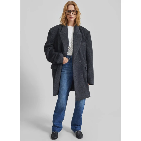 The Frankie Shop Coblence Textured Wool-Blend Coat - Dark Grey - Oversized Minimalist Coats in Grey - Shop at Luxury Shoes 